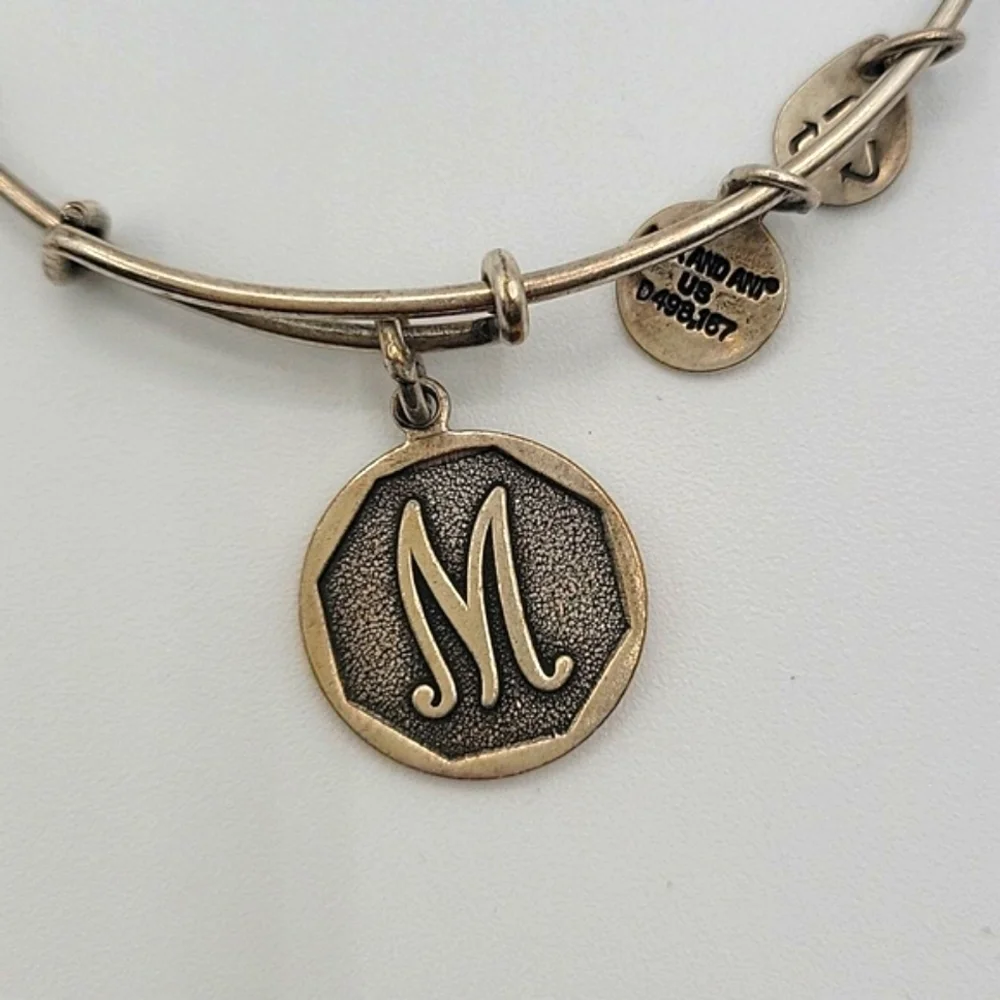 ALEX & ANI Silver Tone Bangle Bracelet M Initial Charm